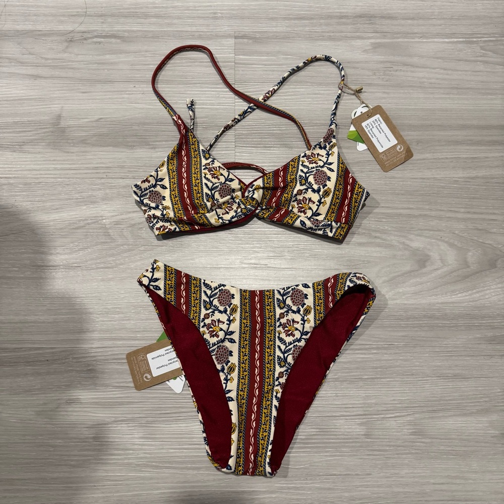 Bergundy Reversible Floral Bikini Set